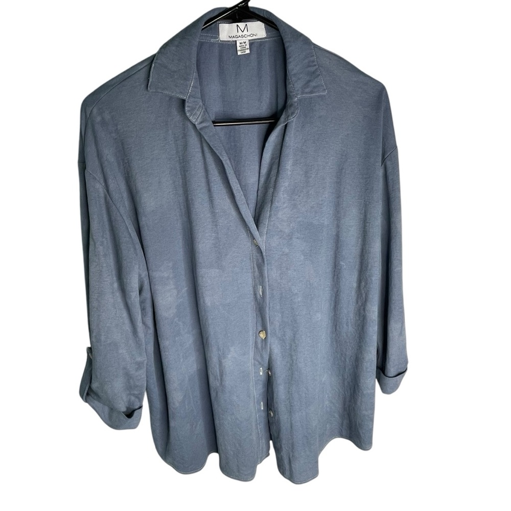 Women's Magaschoni Blue Button Up Shirt Cover Up M